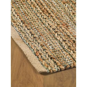 Smoke Green 7 ft. 9 in. x 9 ft. 9 in. Area Rug Transitional Striped Jute Blend LR03302