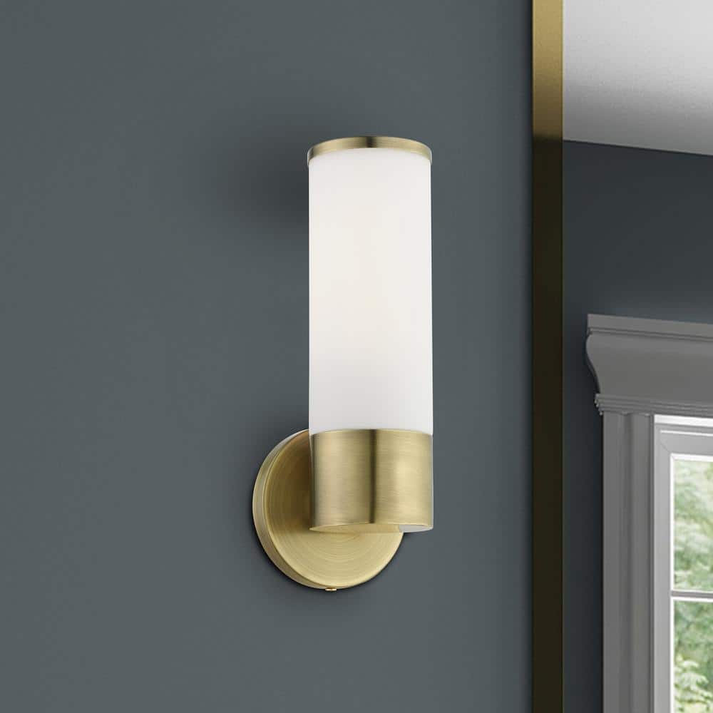 Antique Brass Lindale Dimmable Wall Sconce with Satin Opal White Glass