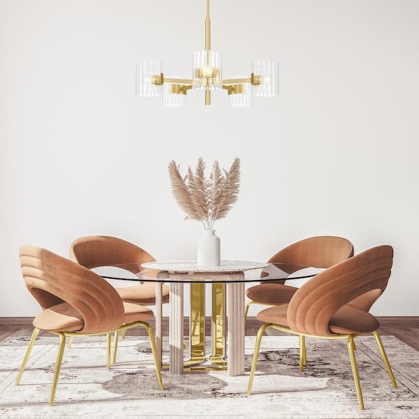 Aries 5-Light Brushed Gold Transitional Sputnik Chandelier for Dining Areas with No Bulbs Included
