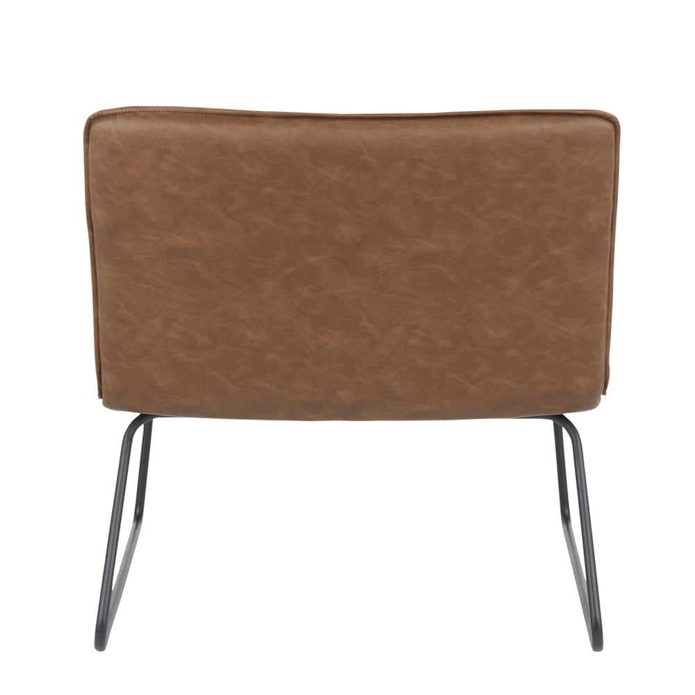 Espresso Faux Leather Industrial Slipper Chair with Metal Legs