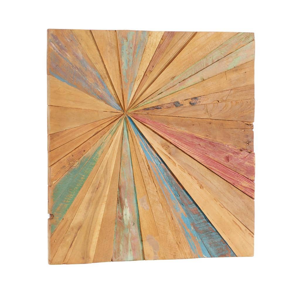 Teak Wood Multicolor Sunburst Wall Decor 28" Square