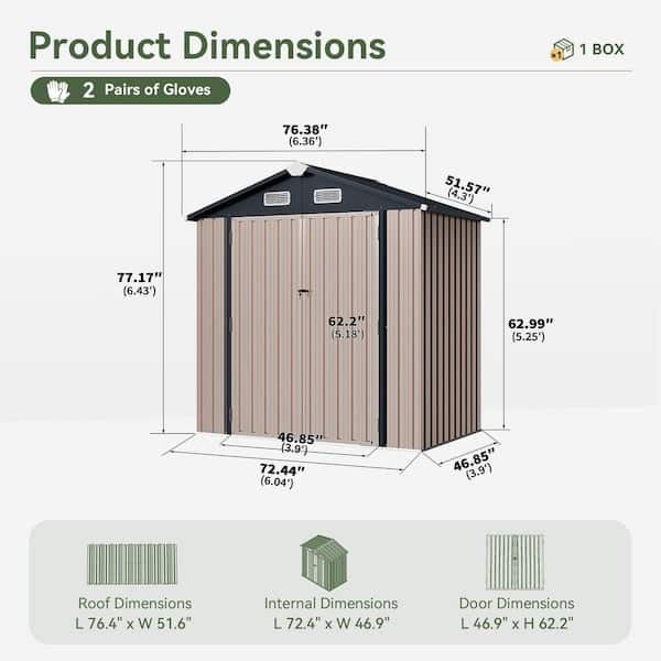 Sizzim 6 ft. W x 4 ft. D Metal Storage Shed for Garden and