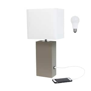 21 in. Gray Modern Leather Wrapped Table Lamp, with LED Bulb Included