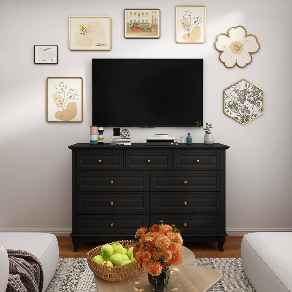 White Wooden 9-Drawer Chest of Drawers 55.1 in. W x 37 in. H x 15.7 in. D Console TV Stand, Modern European Style - thumbnail 5