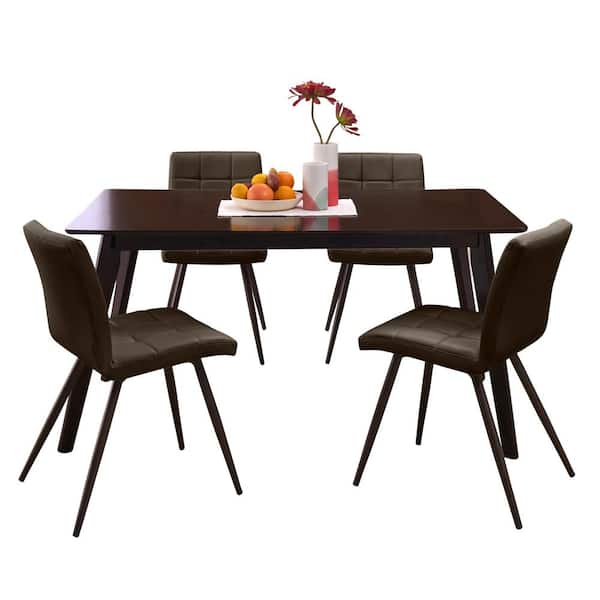 Handy Living Windsor 5-Piece Dining Set with Espresso Rectangle Table and Armless Upholstered Dining Chairs in Espresso Brown Fabric