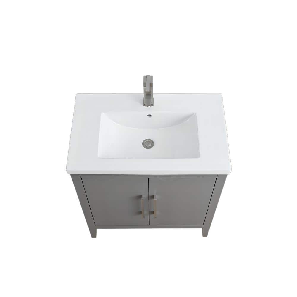 30" Cashmere Gray Single Bathroom Vanity Set with Ceramic Top