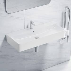 Turner 36 in. x 16 in. Vitreous China Wall-Mounted Rectangular Bathroom Sink in White