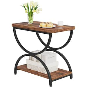 Kerlin 23.62in. Rustic Brown&Black Rectangle Wood End Side Accent Table Side Table with 2-Tier and Stylish Metal Frame