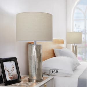 Concord 26 .25 in. Silver Chrome Table Lamp Set with USB (Set of 2)