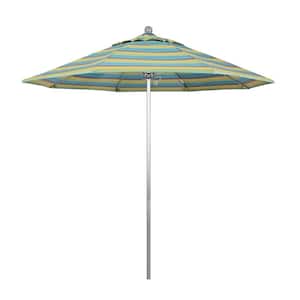 9 ft. Silver Aluminum Commercial Market Patio Umbrella with Fiberglass Ribs and Push Lift in Astoria Lagoon Sunbrella