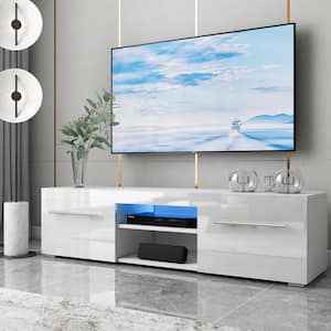 51 in. White TV Stand with 2 Storage Drawers Fits TV's up to 59 in. with LED Light