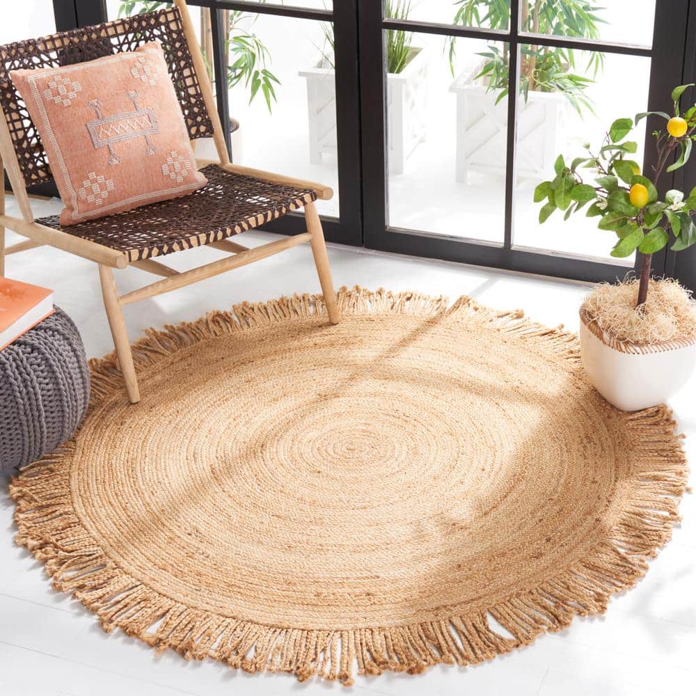 Handwoven Natural Jute 5' Round Braided Area Rug