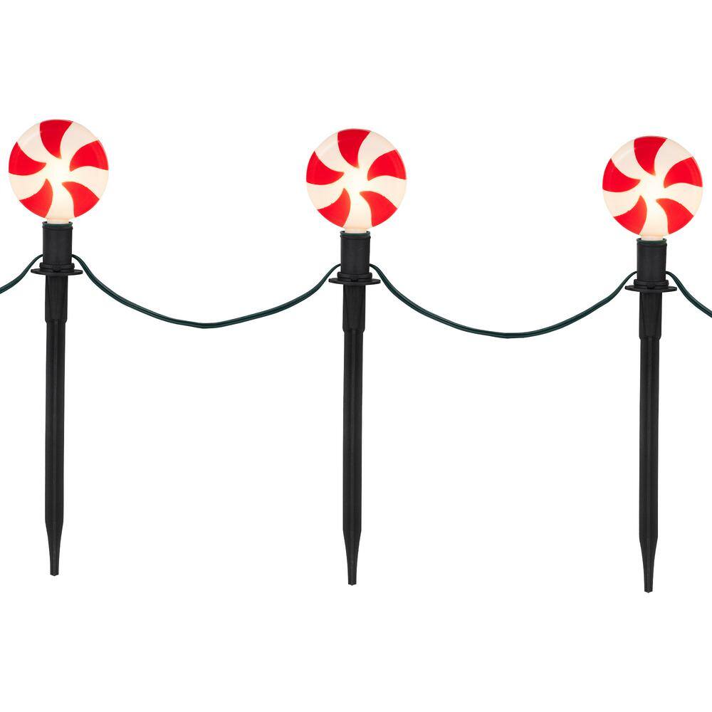 Set of 4 Peppermint Candy LED Pathway Markers with Green Wire