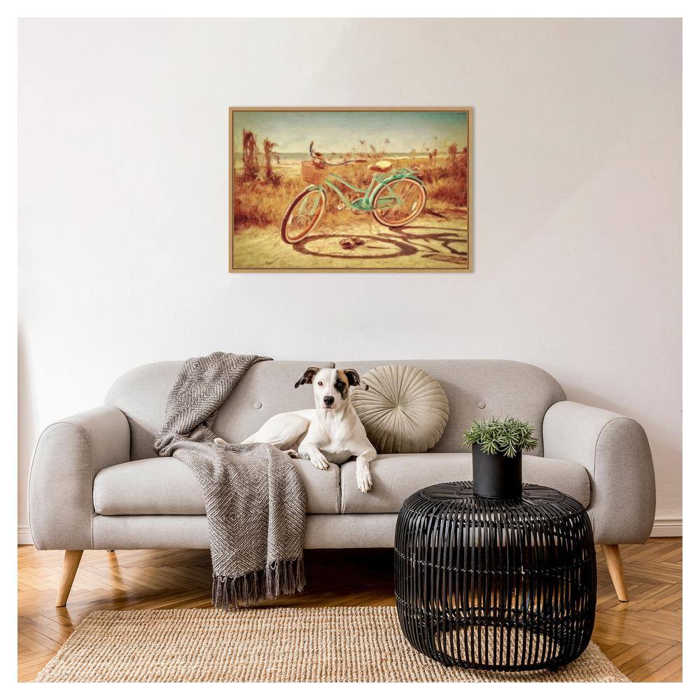 Sanibel Bike Framed Canvas Wall Art in Sylvie Maple Finish