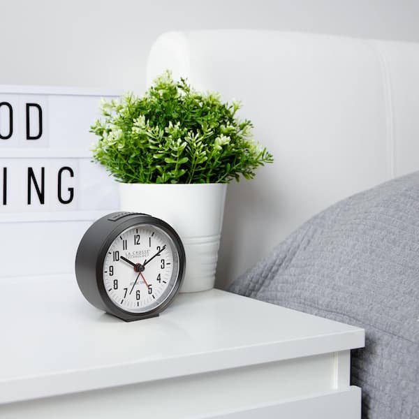 La Crosse Technology 4 in. Round Black Atomic Analog Alarm Clock