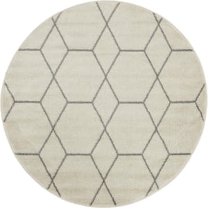 Trellis Frieze Ivory/Gray 4 ft. x 4 ft. Round Geometric Area Rug