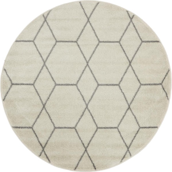 StyleWell Trellis Frieze Ivory/Gray 4 ft. x 4 ft. Round Geometric Area Rug