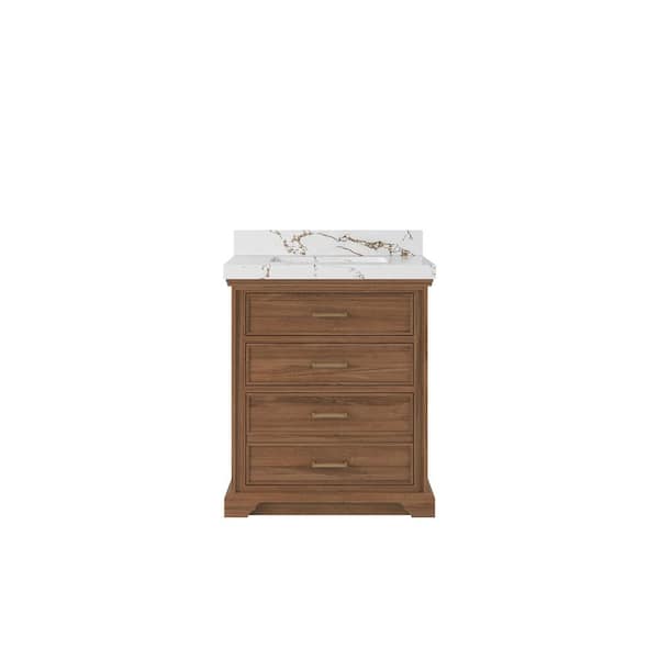 Willow Collections Charlotte Teak 30 in. W x 22 in. D x 36 in. H Single Sink Bath Vanity Center in Dark Natural with 2 in. Viola Brown Top