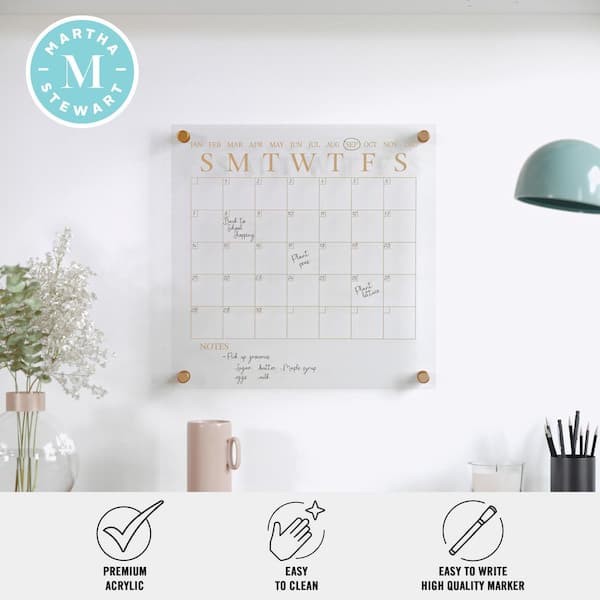 MARTHA STEWART Clear/Gold 14W x 0.15D x 14H Wall Calendar Marker Board  BR-AC-3636-GD-CLRGLD-MS - The Home Depot