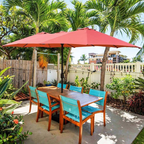 SUNRINX 15 ft. Market Patio Umbrella 2-Side in Orange with Mobile Base