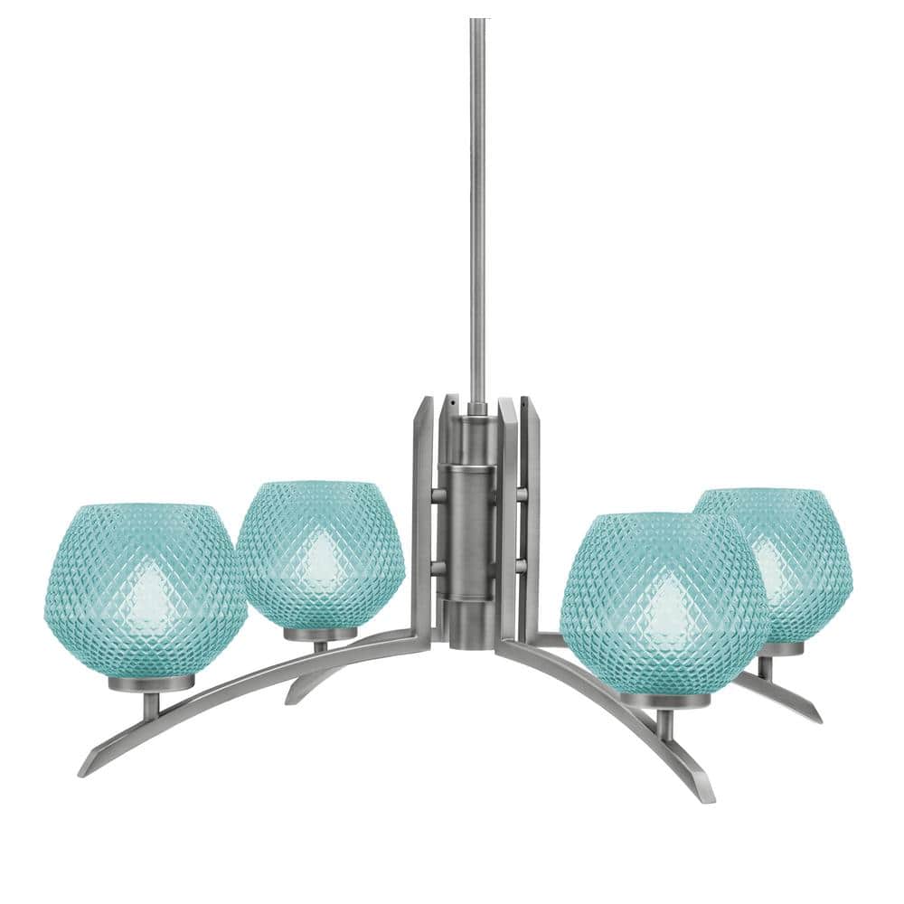Siena 27.5 in. 4-Light Graphite Chandelier with 6 in. Turquoise Textured Gl