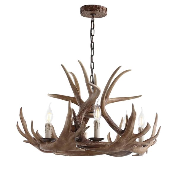 Eldora 28.5 in. 6-Light Adjustable Resin Antler 6-Light Brown Chandelier