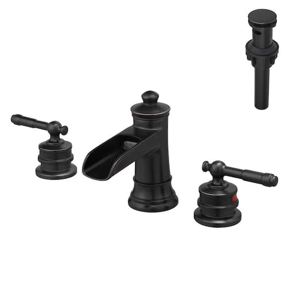 Boyel Living Classic 8 in. Widespread Double Handle Brass Bathroom Faucet with Pop Up Drain, Water Supply Hoses in Oil Rubbed Bronze
