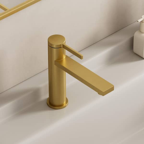 ANGELSEY Single Hole Single Handle Bathroom Faucet with Pop-up Drain in Brushed Gold