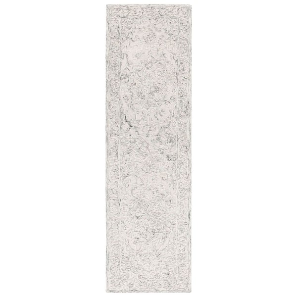 Martha Stewart 2 ft. x 8 ft. Ivory/Charcoal Ornate Border Runner Rug
