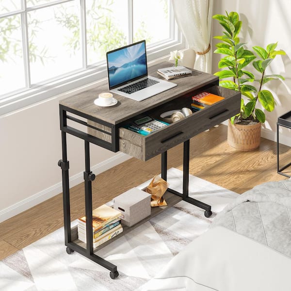 BYBLIGHT Kerlin 31.49 in. Retro Gray Rectangular Wood Top Side Table with Drawer for Home Office