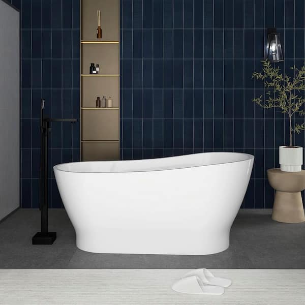 59 in. x 28 in. Acrylic Freestanding Soaking Bathtub with Reversible Drain in White