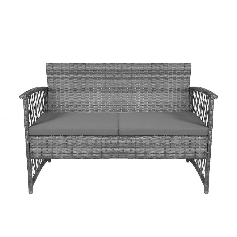 Gray 4-Piece Outdoor Patio Conversation Set with Wicker and Steel
