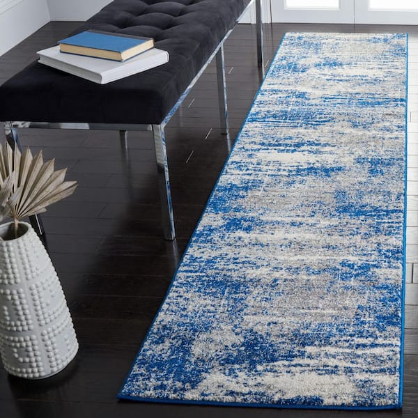 Evoke Dark Blue/Gray 2 ft. x 9 ft. Solid Runner Rug