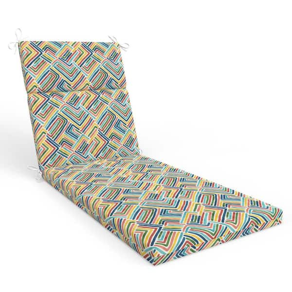 Pillow Perfect Geometric 21 in W x 3 in H Outdoor Piece Split Back Chaise Lounge Cushion 1-Count in Estie Multi