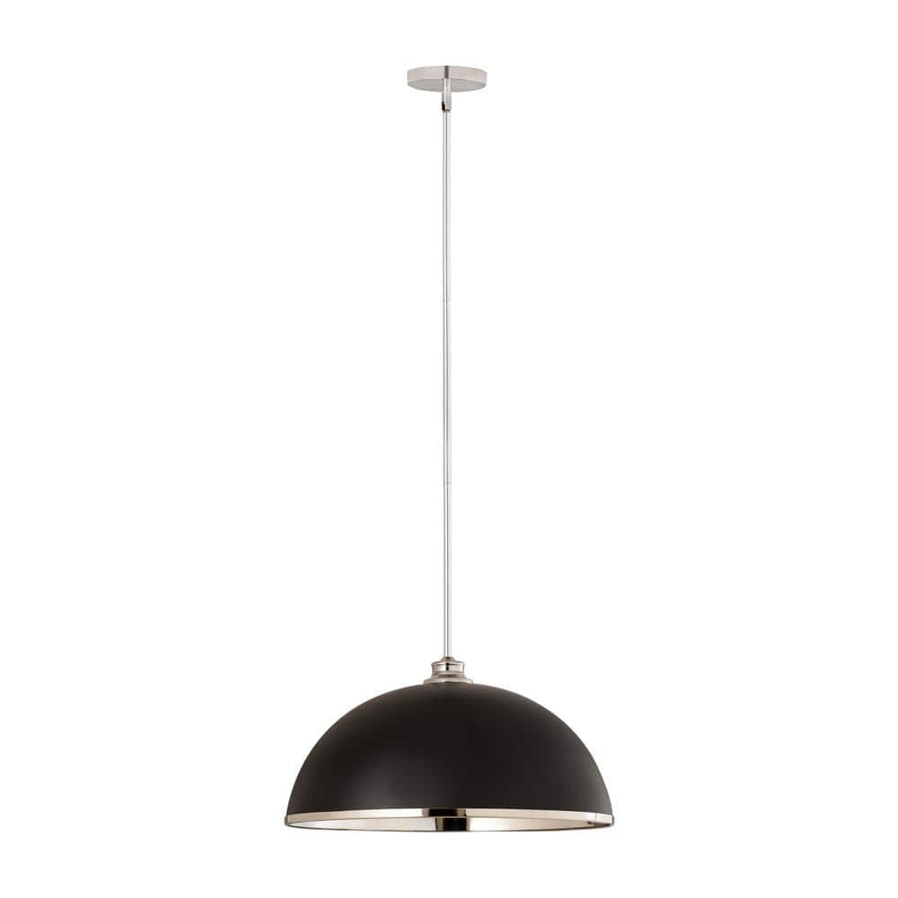 Matte Black and Chrome Steel Bowl Pendant Light