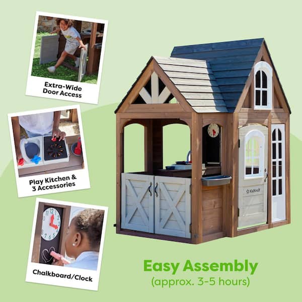 Timberwood Outdoor Wood Playhouse with Kitchen and Barn Doors