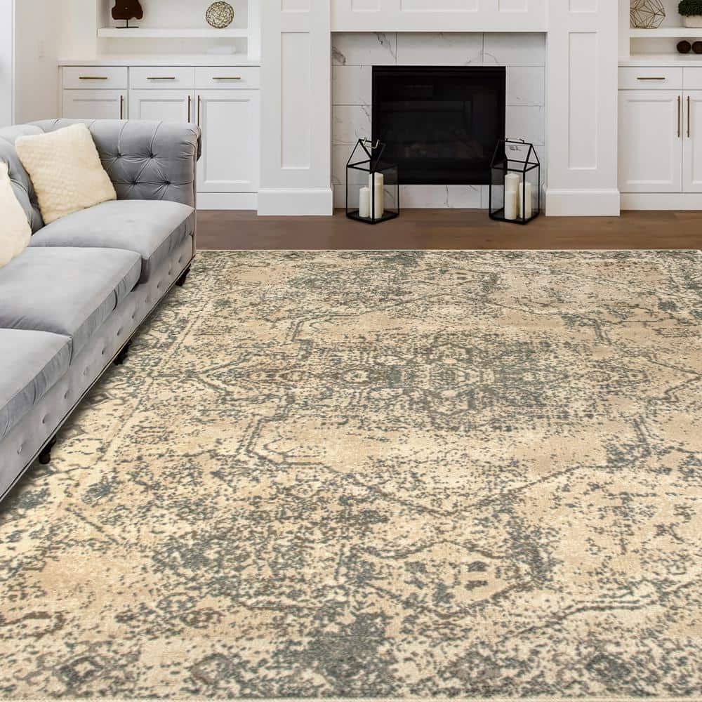 Ivory Medallion Easy-Care Polypropylene Area Rug, 7' 10" x 10'