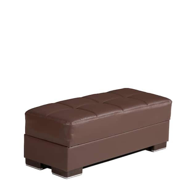 Basics X Collection Brown - Faux Leather Ottoman With Storage