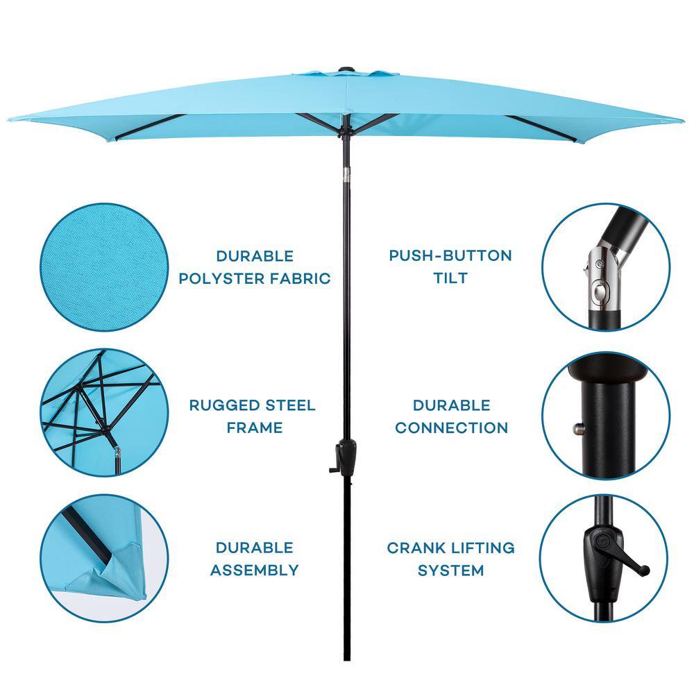 Aqua Rectangular Market Patio Umbrella with Black Steel Pole