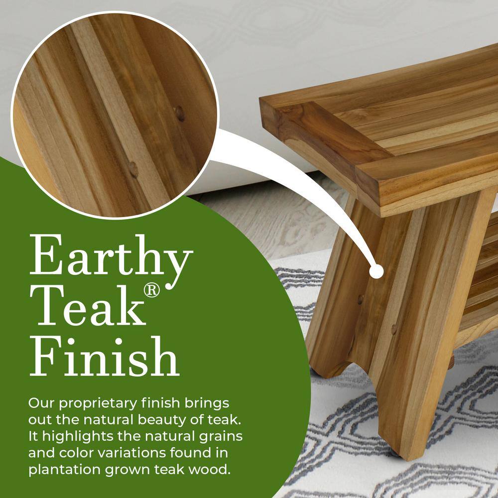 30" Earthy Teak Wood Shower Bench with Shelf