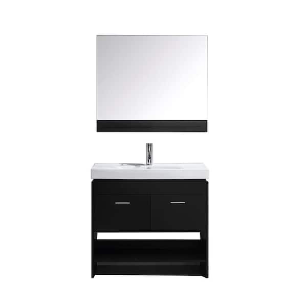 Virtu USA Gloria 36 in. W Bath Vanity in Espresso with Ceramic Vanity Top in White Ceramic with Square Basin and Mirror and Faucet