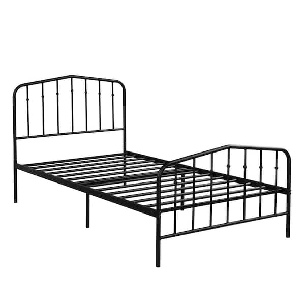 Unbranded Black Metal Framed Twin Fashion Platform Bed Frame with Small Round Headboard, Footrests and Central Support Feet
