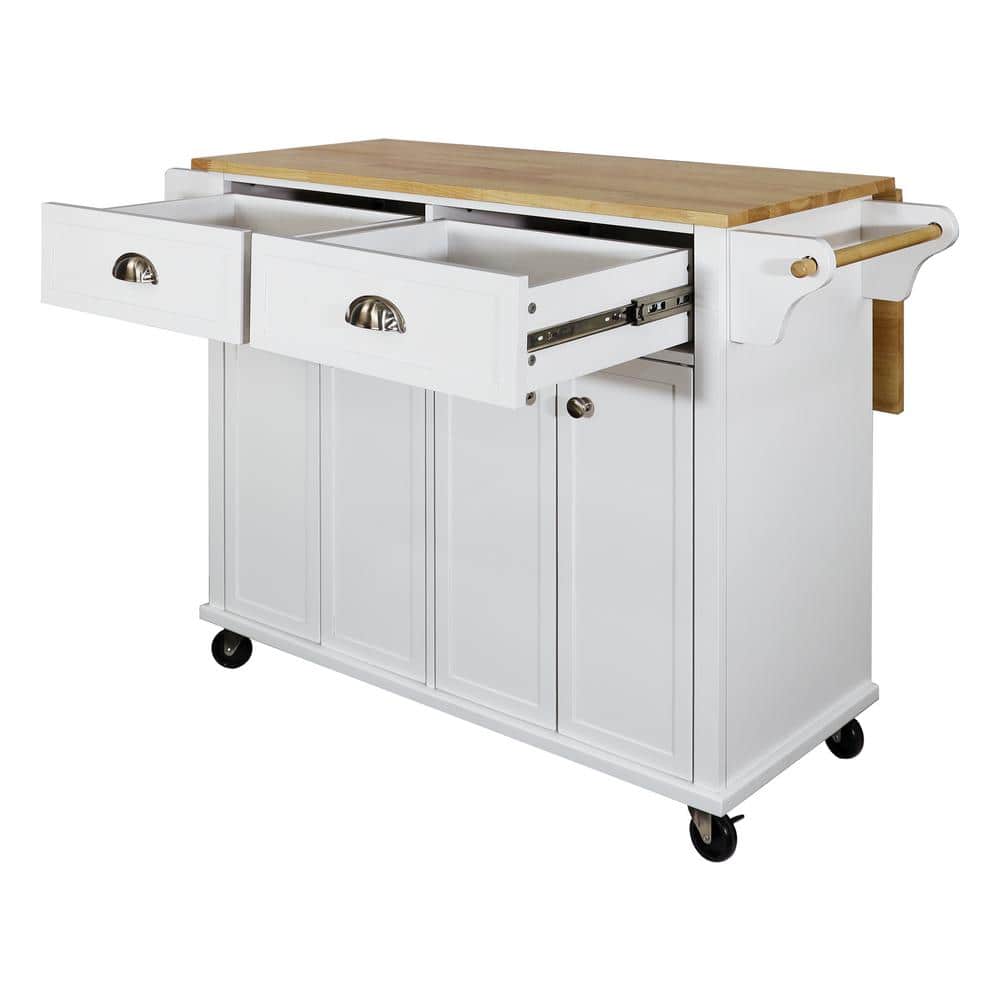 52 in. W x 18 in. D x 36 in. H White Linen Cabinet with Rolling Kitchen Isl