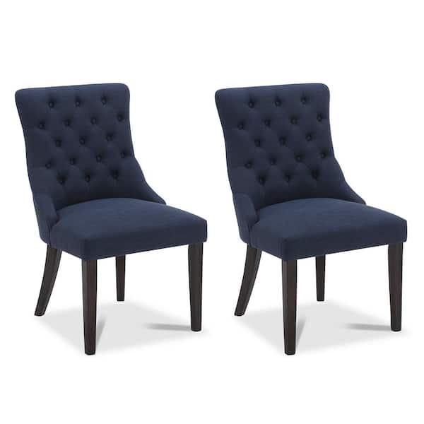 Spruce & Spring Minos Dark Blue Fabric Tufted Dining Chair (Set of 2)