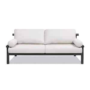 Zara 73.5 in. Beige Dowel Frame Bolster Axroma Aluminum Patio Outdoor Deep Seating Sofa Couch with Cushions