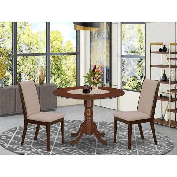 East West Furniture 3-Piece Mahogany Finish Solid Wood Top - Round Dining Room Set - Seats 4