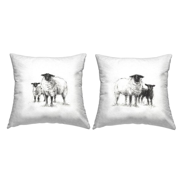 Minimal Sheep on White White Square Outdoor Throw Pillow 2-Pack