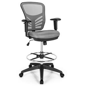 Grey Mesh Drafting Chair Office Chair Adjustable Armrests and Foot-Ring