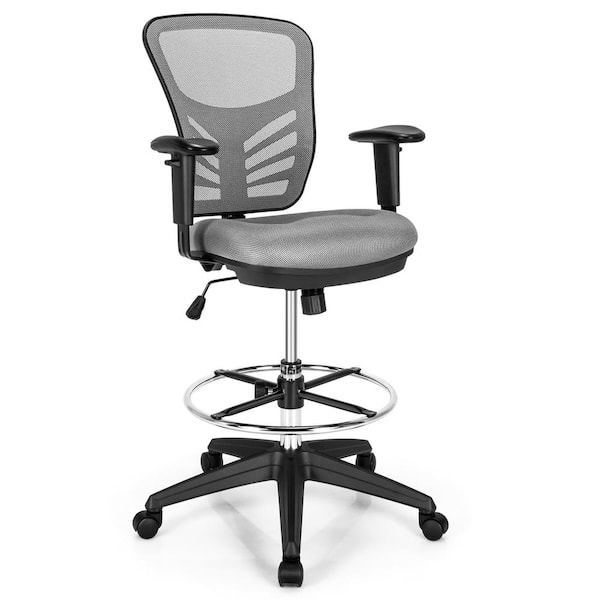 High Chair for Standing Desk White Tall Desk Chair with Arms US Stock Ergonomic Drafting Chair Height Adjustable Office Chairs with Foot Rest Drafting Stool with Mid Mesh Back