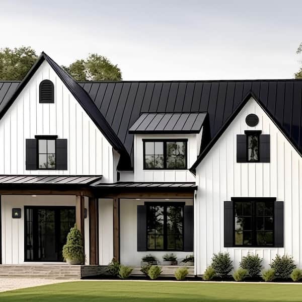 11 in. x 59 in. Polypropylene Plastic 3-Board Closed Board and Batten Shutters Pair in Black